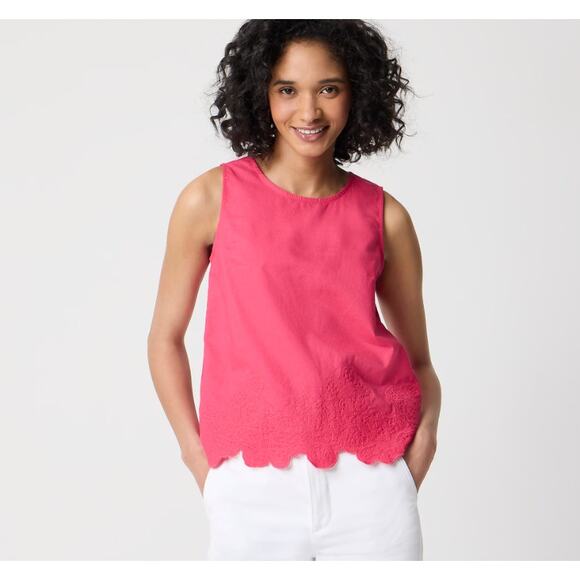 J.Crew Embroidered-Trim Shell Top WMNS M Snapdragon Pink Linen Cotton Sleeveless - Picture 1 of 10